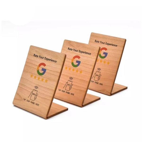 L-Shape Wooden Google NFC Review Stand NFC Menu Stands - Image 2