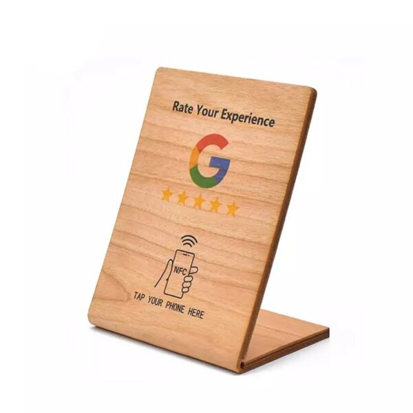L-Shape Wooden Google NFC Review Stand NFC Menu Stands
